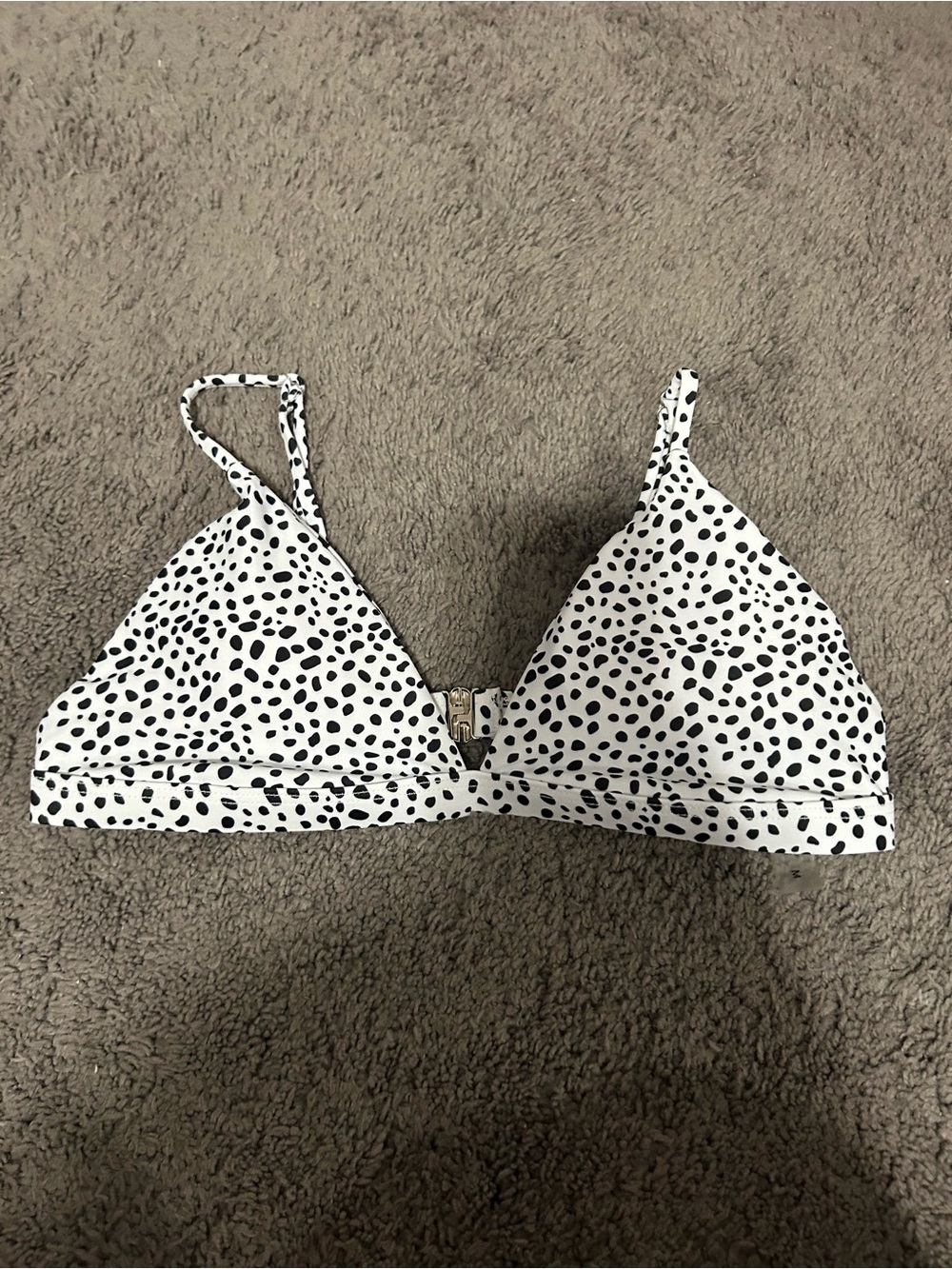 SHEIN White Swim Bralette with Black Spot Print